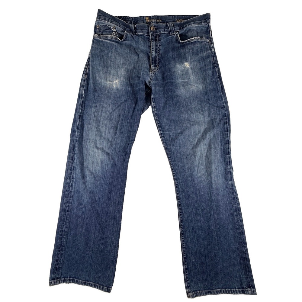 Fidelity Jeans Men's Sz 36 Blue Camino Bound & Riveted Denim Straight Leg